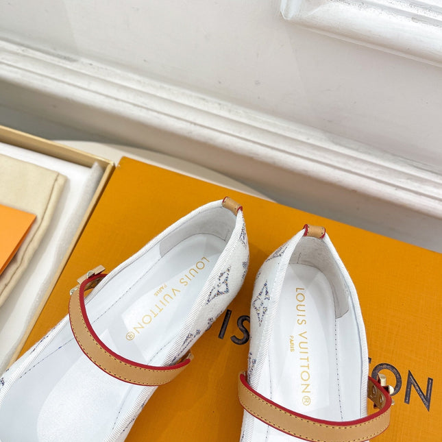 LV WOMEN ROMY FLAT BALLERINA IN WHITE MONOGRAM JACQUARD