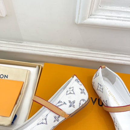 LV WOMEN ROMY FLAT BALLERINA IN WHITE MONOGRAM JACQUARD