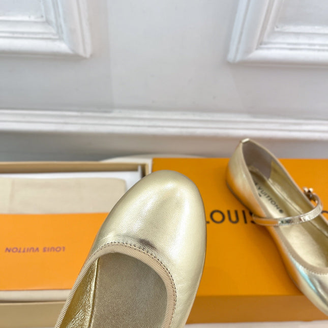 LV WOMEN ROMY FLAT BALLERINA IN GOLDEN METALLIC LAMBSKIN