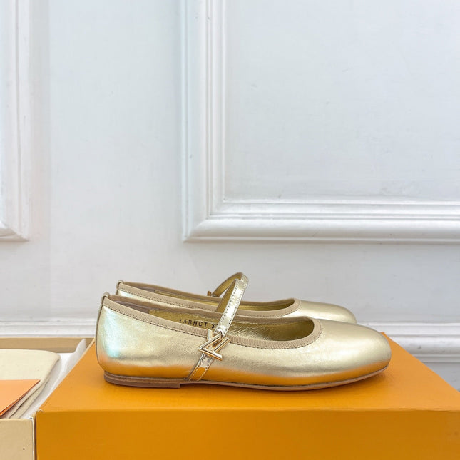 LV WOMEN ROMY FLAT BALLERINA IN GOLDEN METALLIC LAMBSKIN