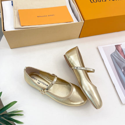 LV WOMEN ROMY FLAT BALLERINA IN GOLDEN METALLIC LAMBSKIN