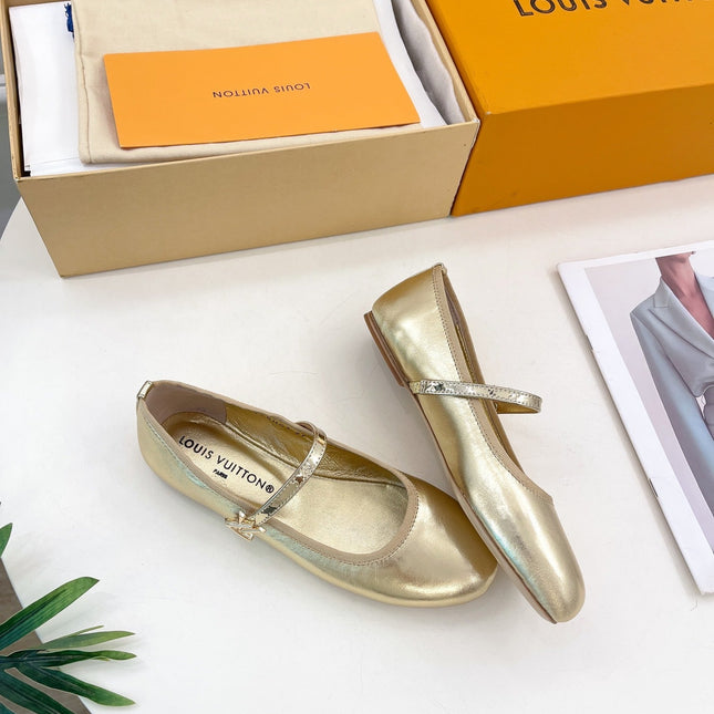 LV WOMEN ROMY FLAT BALLERINA IN GOLDEN METALLIC LAMBSKIN
