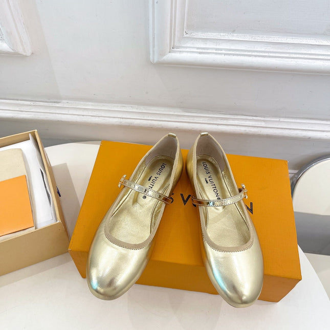 LV WOMEN ROMY FLAT BALLERINA IN GOLDEN METALLIC LAMBSKIN