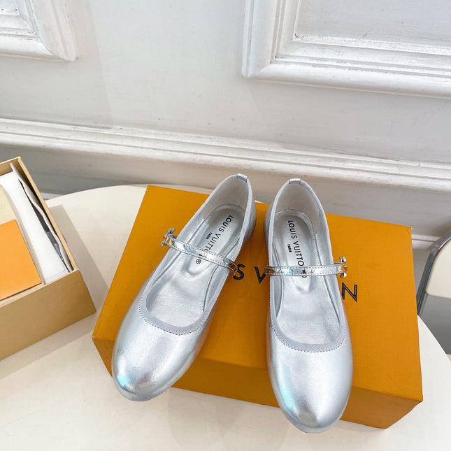 LV WOMEN ROMY FLAT BALLERINA IN SILVER METALLIC LAMBSKIN