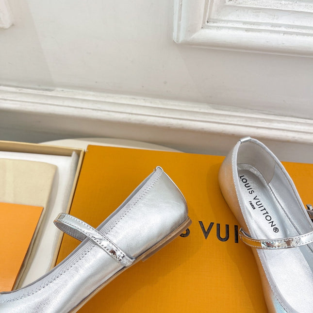 LV WOMEN ROMY FLAT BALLERINA IN SILVER METALLIC LAMBSKIN