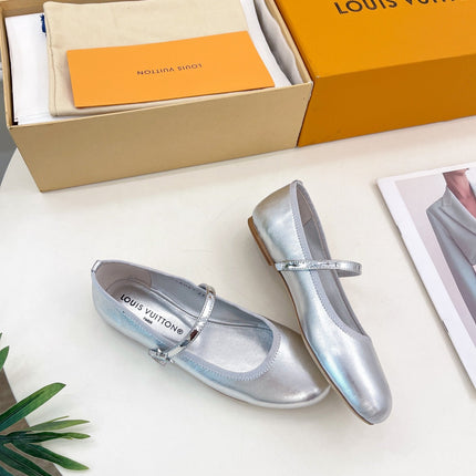 LV WOMEN ROMY FLAT BALLERINA IN SILVER METALLIC LAMBSKIN