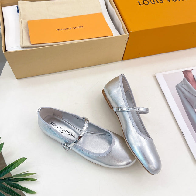 LV WOMEN ROMY FLAT BALLERINA IN SILVER METALLIC LAMBSKIN