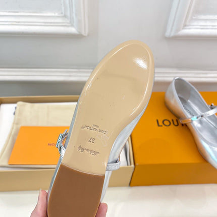 LV WOMEN ROMY FLAT BALLERINA IN SILVER METALLIC LAMBSKIN
