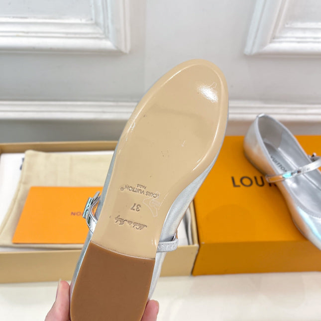 LV WOMEN ROMY FLAT BALLERINA IN SILVER METALLIC LAMBSKIN