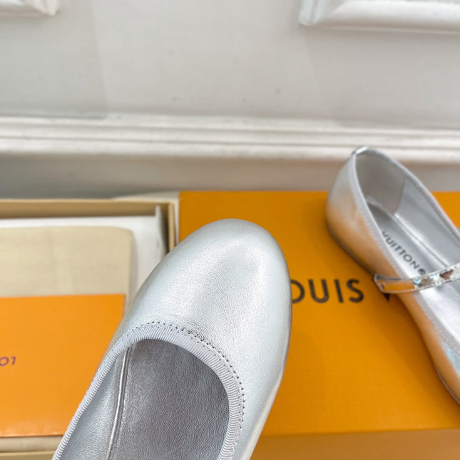 LV WOMEN ROMY FLAT BALLERINA IN SILVER METALLIC LAMBSKIN