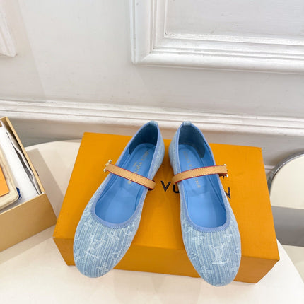 LV WOMEN ROMY FLAT BALLERINA IN LIGHT BLUE MONOGRAM DENIM