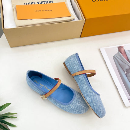 LV WOMEN ROMY FLAT BALLERINA IN LIGHT BLUE MONOGRAM DENIM