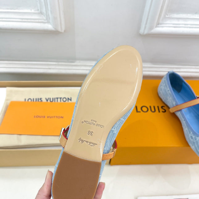 LV WOMEN ROMY FLAT BALLERINA IN LIGHT BLUE MONOGRAM DENIM