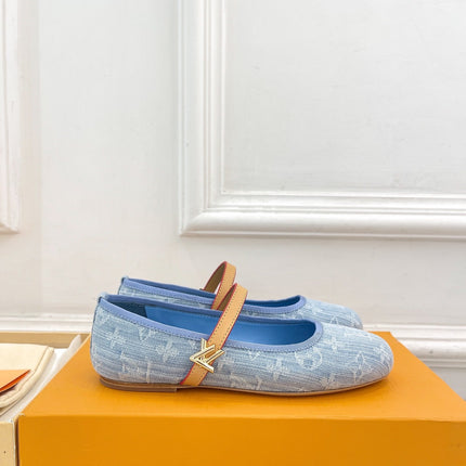 LV WOMEN ROMY FLAT BALLERINA IN LIGHT BLUE MONOGRAM DENIM