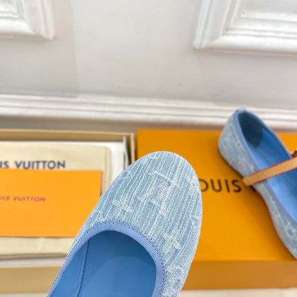 LV WOMEN ROMY FLAT BALLERINA IN LIGHT BLUE MONOGRAM DENIM
