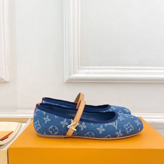 LV WOMEN ROMY FLAT BALLERINA IN NAVY BLUE MONOGRAM DENIM