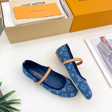 LV WOMEN ROMY FLAT BALLERINA IN NAVY BLUE MONOGRAM DENIM