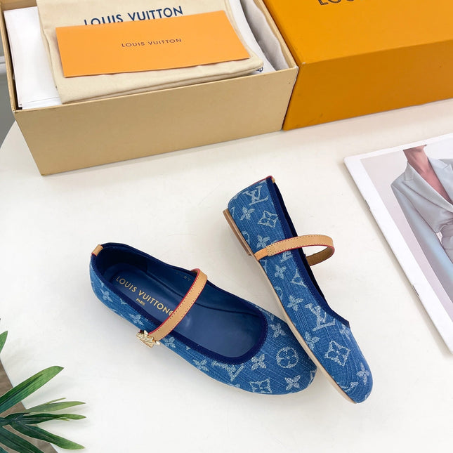 LV WOMEN ROMY FLAT BALLERINA IN NAVY BLUE MONOGRAM DENIM