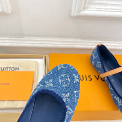 LV WOMEN ROMY FLAT BALLERINA IN NAVY BLUE MONOGRAM DENIM
