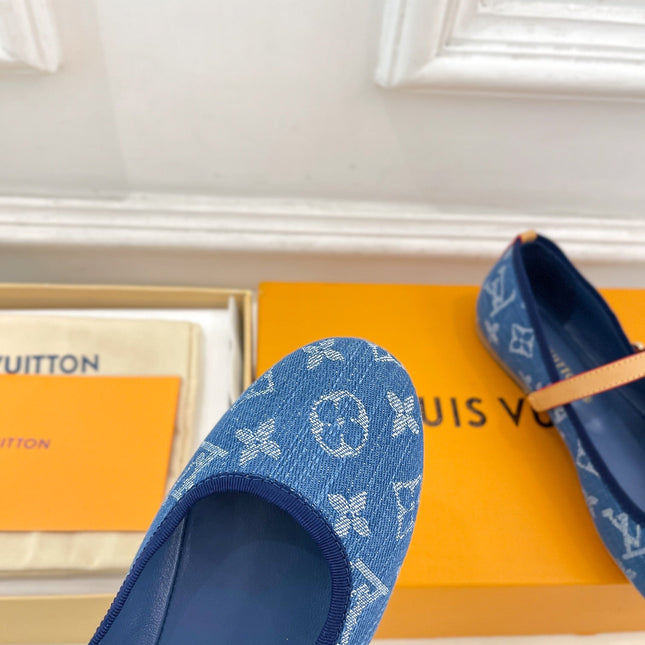 LV WOMEN ROMY FLAT BALLERINA IN NAVY BLUE MONOGRAM DENIM