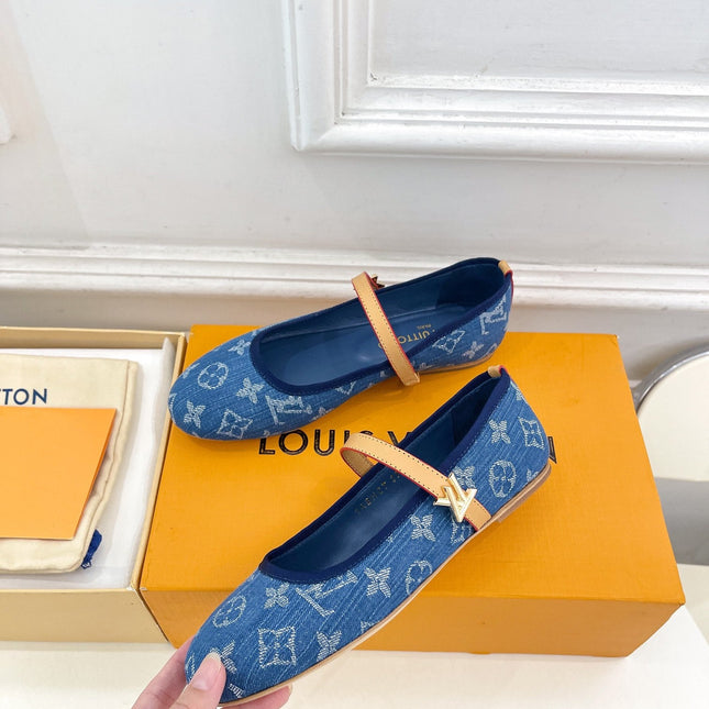 LV WOMEN ROMY FLAT BALLERINA IN NAVY BLUE MONOGRAM DENIM