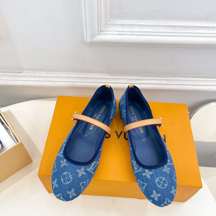 LV WOMEN ROMY FLAT BALLERINA IN NAVY BLUE MONOGRAM DENIM