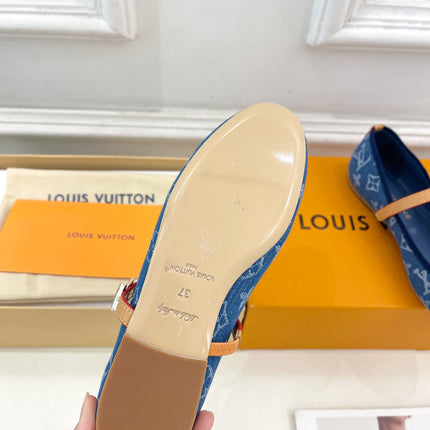 LV WOMEN ROMY FLAT BALLERINA IN NAVY BLUE MONOGRAM DENIM