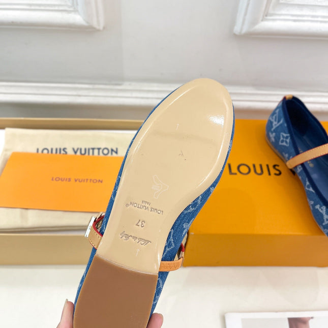 LV WOMEN ROMY FLAT BALLERINA IN NAVY BLUE MONOGRAM DENIM