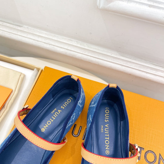 LV WOMEN ROMY FLAT BALLERINA IN NAVY BLUE MONOGRAM DENIM