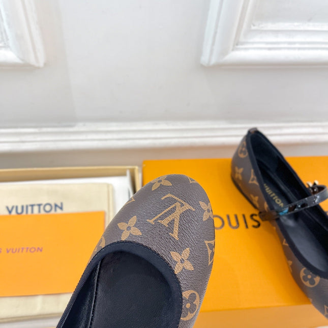 LV WOMEN ROMY FLAT BALLERINA IN CHOCOLATE BROWN MONOGRAM CALFSKIN