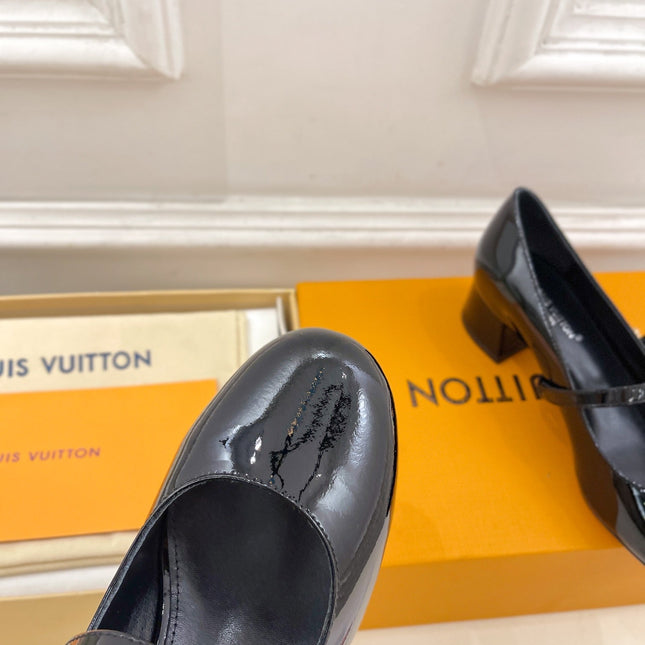 LV WOMEN ROMY HIGH BALLERINA IN GLOSSY BLACK LAMBSKIN
