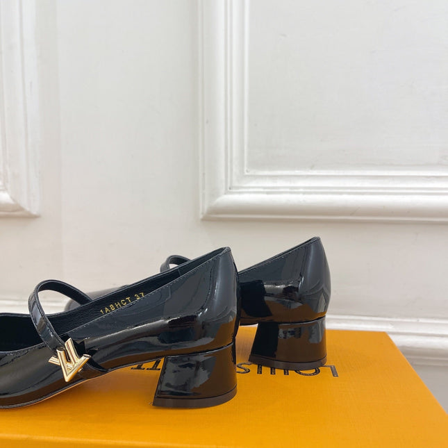 LV WOMEN ROMY HIGH BALLERINA IN GLOSSY BLACK LAMBSKIN