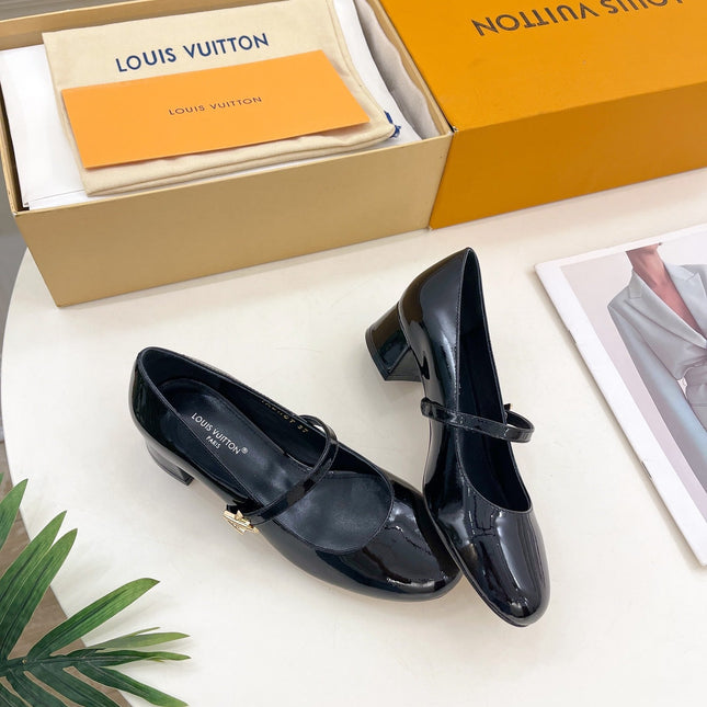 LV WOMEN ROMY HIGH BALLERINA IN GLOSSY BLACK LAMBSKIN