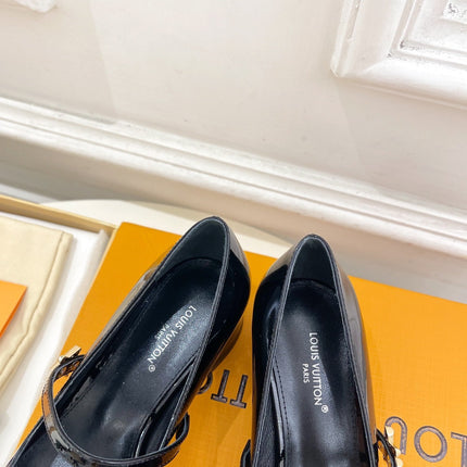 LV WOMEN ROMY HIGH BALLERINA IN GLOSSY BLACK LAMBSKIN