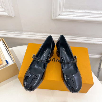 LV WOMEN ROMY HIGH BALLERINA IN GLOSSY BLACK LAMBSKIN