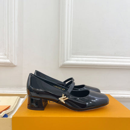 LV WOMEN ROMY HIGH BALLERINA IN GLOSSY BLACK LAMBSKIN