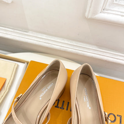 LV WOMEN ROMY HIGH BALLERINA IN GLOSSY BEIGE LAMBSKIN