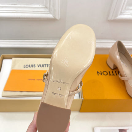 LV WOMEN ROMY HIGH BALLERINA IN GLOSSY BEIGE LAMBSKIN