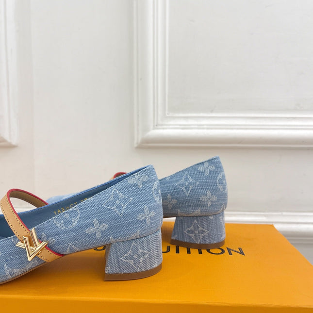 LV WOMEN ROMY HIGH BALLERINA IN LIGHT BLUE MONOGRAM DENIM