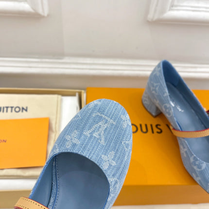 LV WOMEN ROMY HIGH BALLERINA IN LIGHT BLUE MONOGRAM DENIM