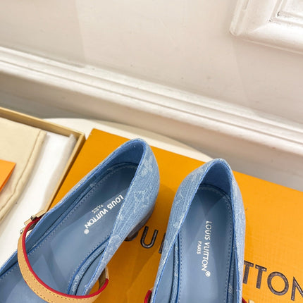 LV WOMEN ROMY HIGH BALLERINA IN LIGHT BLUE MONOGRAM DENIM