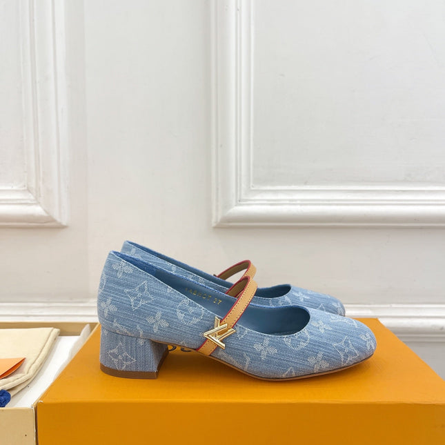 LV WOMEN ROMY HIGH BALLERINA IN LIGHT BLUE MONOGRAM DENIM
