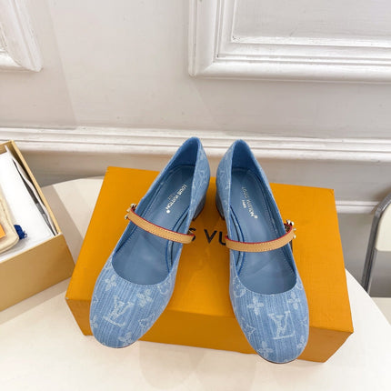 LV WOMEN ROMY HIGH BALLERINA IN LIGHT BLUE MONOGRAM DENIM