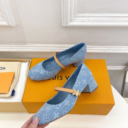 LV WOMEN ROMY HIGH BALLERINA IN LIGHT BLUE MONOGRAM DENIM