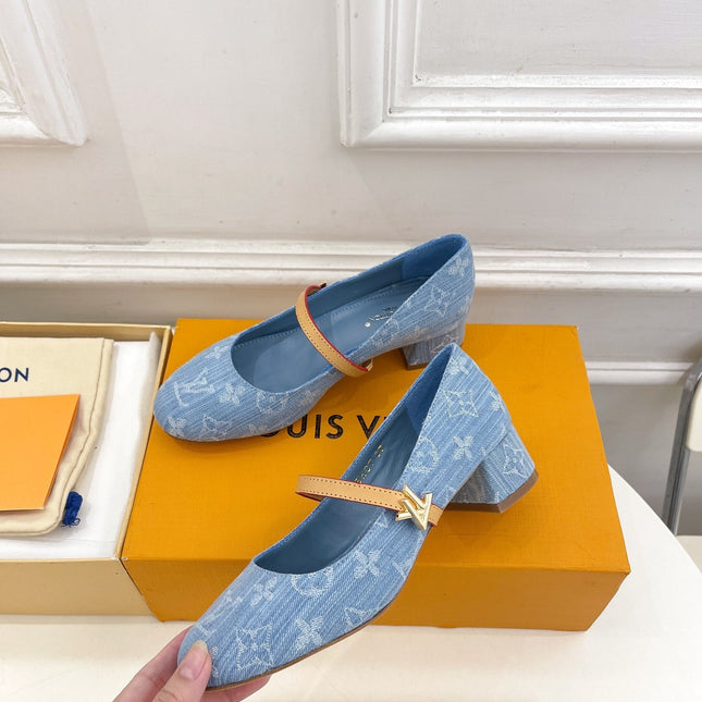 LV WOMEN ROMY HIGH BALLERINA IN LIGHT BLUE MONOGRAM DENIM