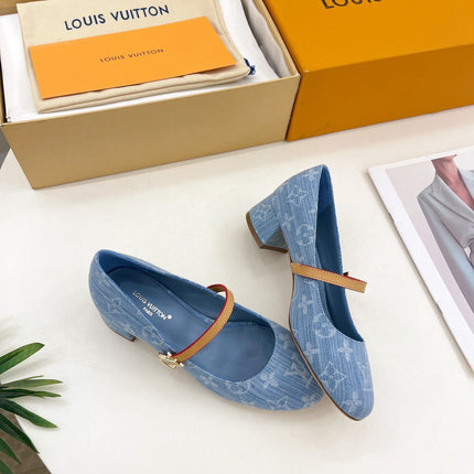LV WOMEN ROMY HIGH BALLERINA IN LIGHT BLUE MONOGRAM DENIM