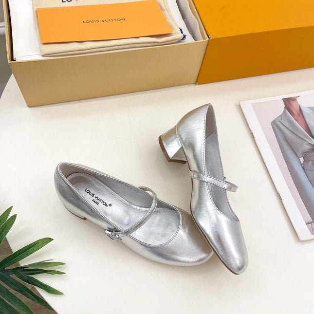 LV WOMEN ROMY HIGH BALLERINA IN SILVER METALLIC LAMBSKIN