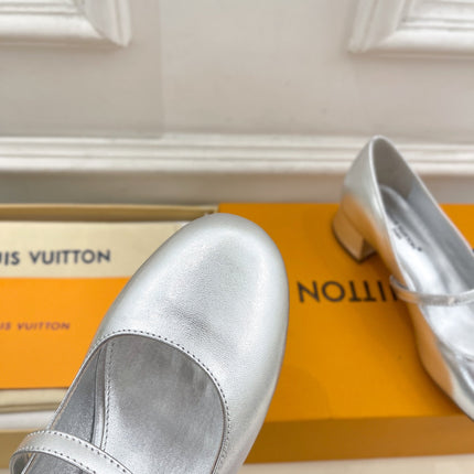 LV WOMEN ROMY HIGH BALLERINA IN SILVER METALLIC LAMBSKIN