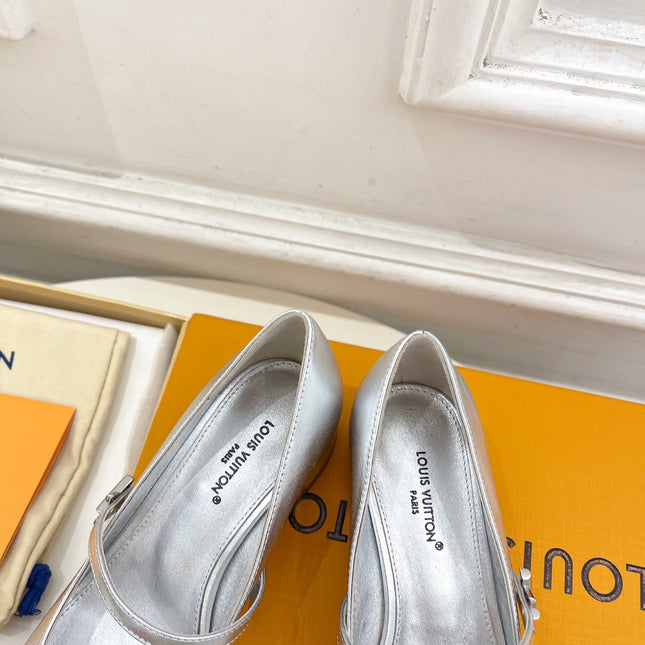 LV WOMEN ROMY HIGH BALLERINA IN SILVER METALLIC LAMBSKIN