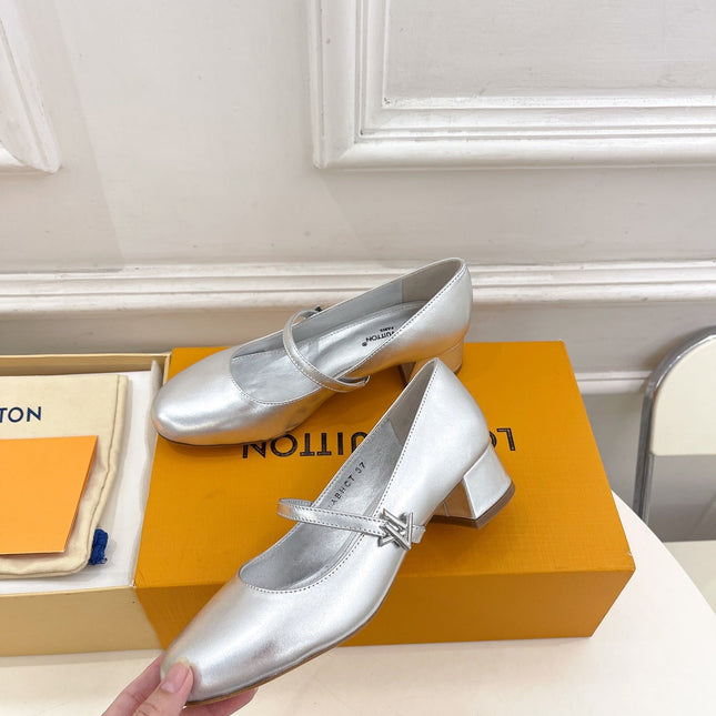 LV WOMEN ROMY HIGH BALLERINA IN SILVER METALLIC LAMBSKIN